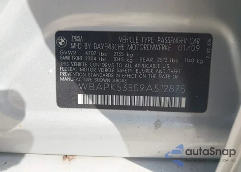 2009 BMW 328I xDrive из США, поврежденный, VIN WBAPK53509A512875